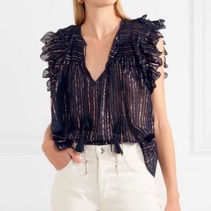 🌟Ulla Johnson Cora Ruffled Striped Metallic Top